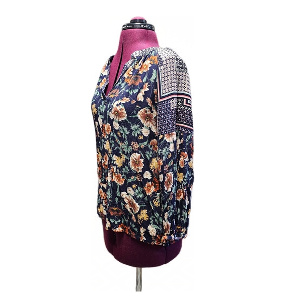 Jodifl Boho Oversized Bubble Sleeved Blue Floral Blouse Top Size S V-Neck Long - Picture 7 of 16